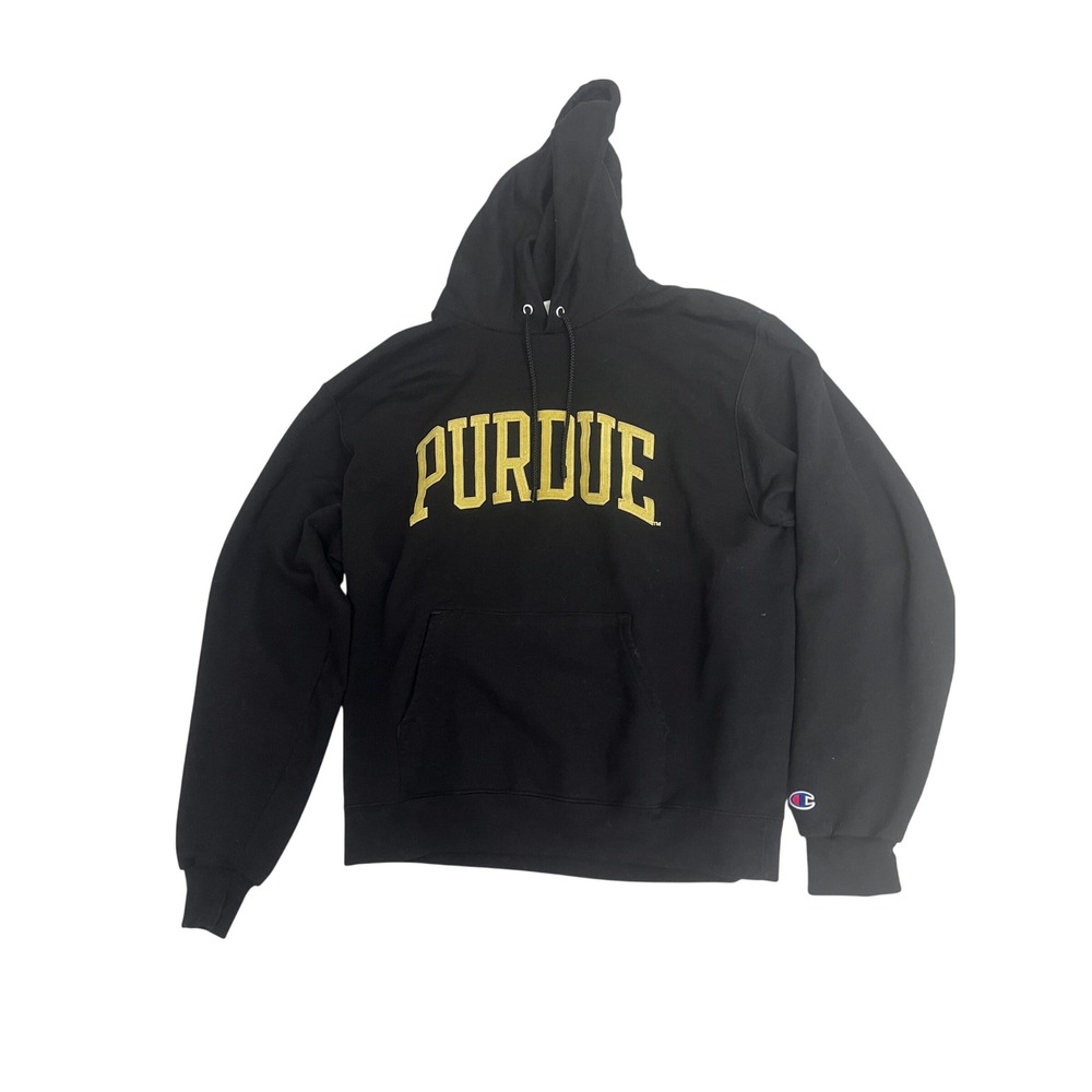 Champion Purdue Hoodie Mens L Black Gold Embroidered Pullover Sz L Collegiate